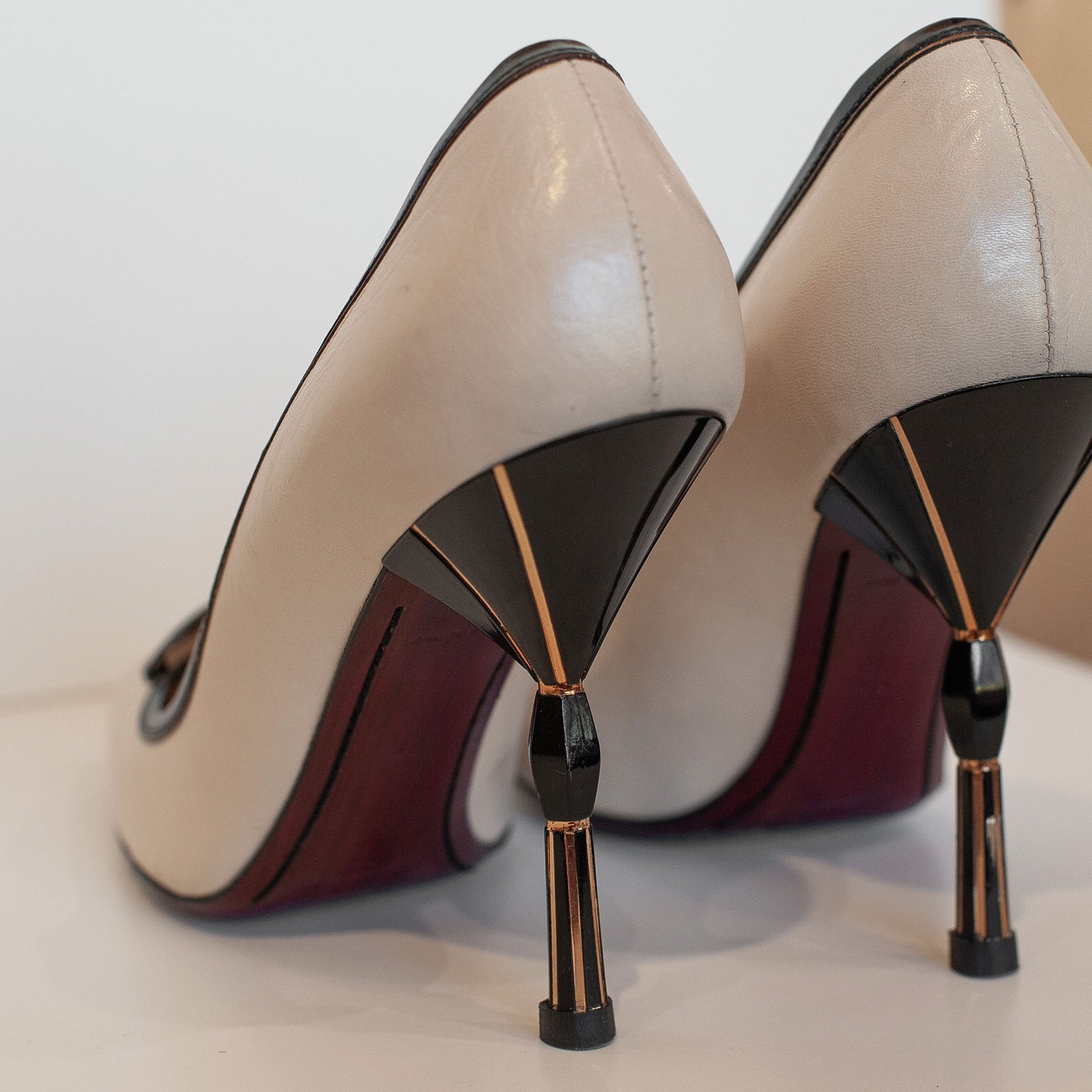Louis Vuitton Limited Edition Art Deco Black, Ivory, and Gold Pumps
