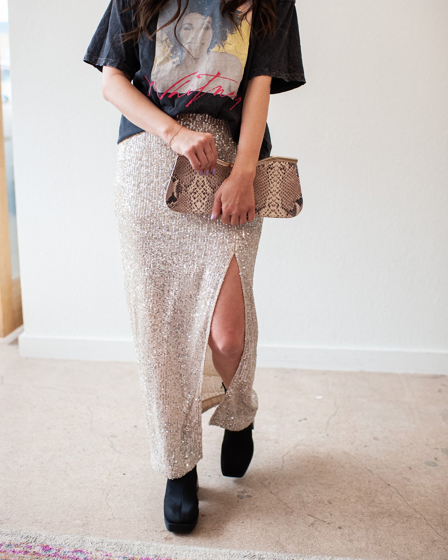 Champagne Sequin Maxi Skirt